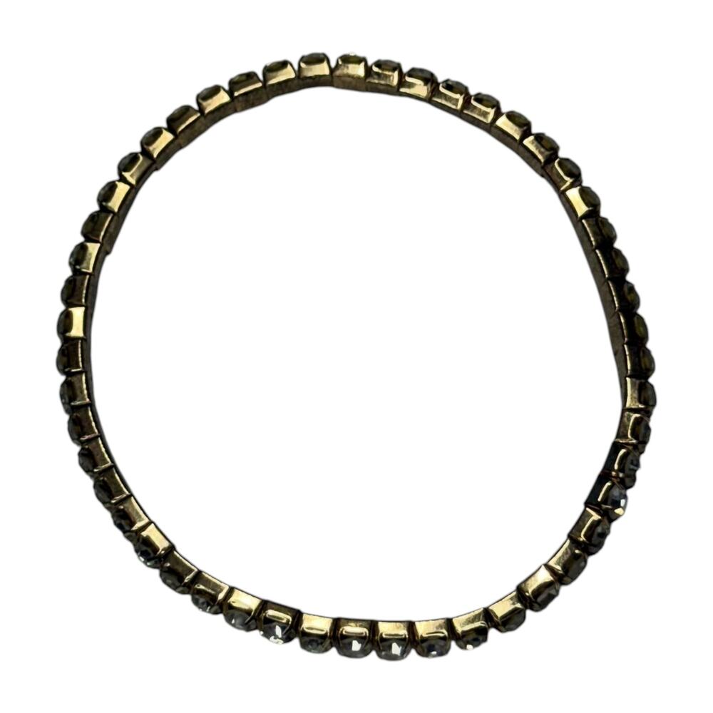 Vintage Clear Rhinestone Gold Tone Bangle Bracelet Costume Jewelry - Picture 4 of 6